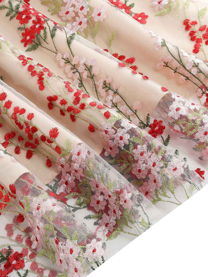 1950s Embroidered Floral V-Neck Swing Dress — vintage elegance for the modern woman