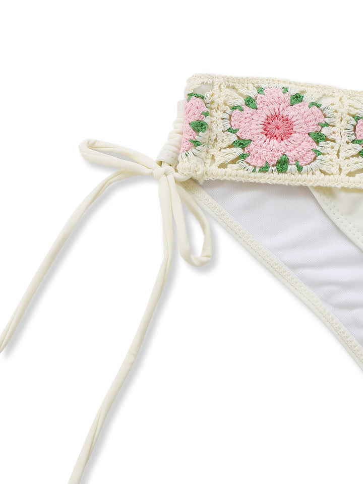 1950s Embroidered Handmade Floral High Waist Bikini Set - vintage fashion, retro style, elegant red
