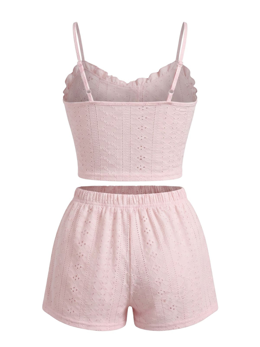 Pink Spaghetti Strap Ruffle Pajama Set 7