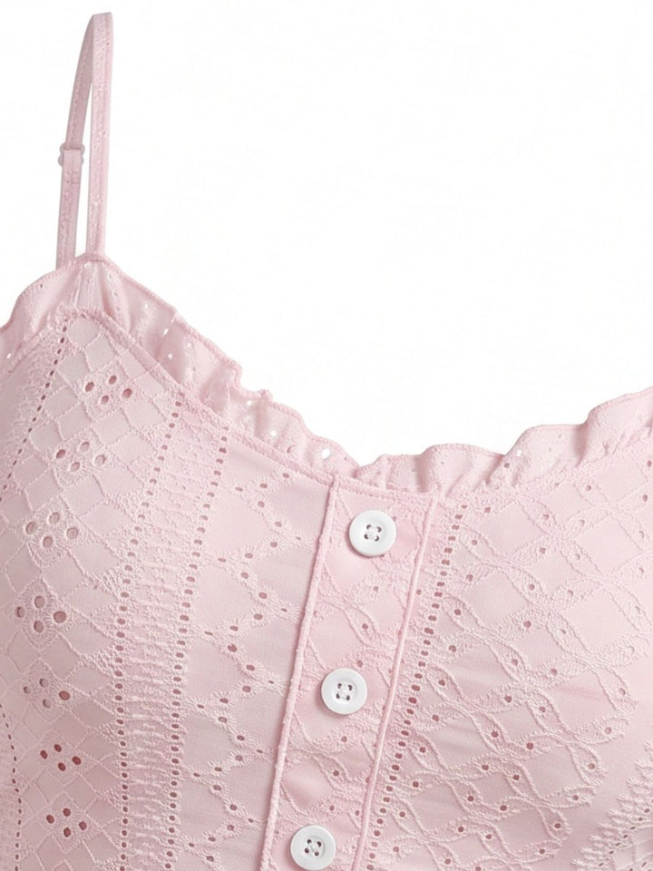 Pink Spaghetti Strap Ruffle Pajama Set 3