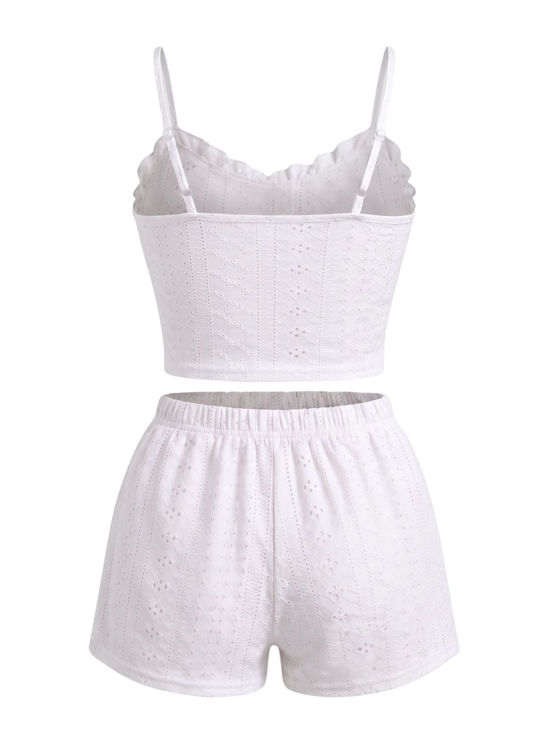 Pink Spaghetti Strap Ruffle Pajama Set 8