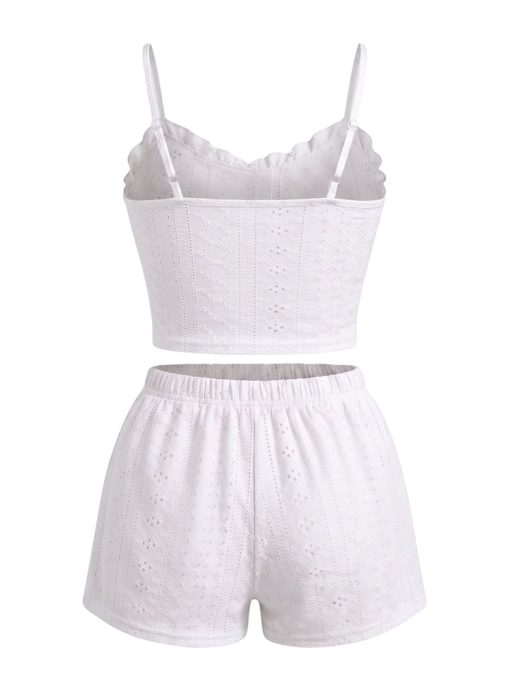 Pink Spaghetti Strap Ruffle Pajama Set 8