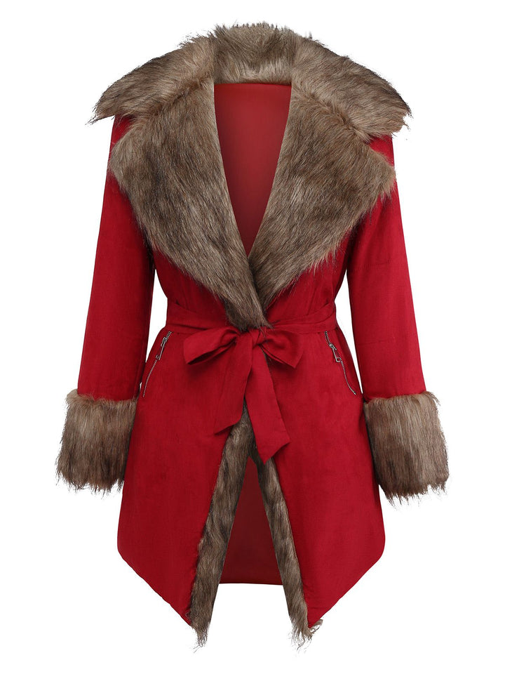 1950s Faux Fur Collar Lapel Belt Coat - vintage fashion, style