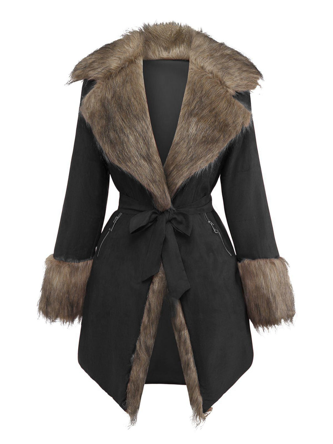 1950s Faux Fur Collar Lapel Belt Coat - vintage fashion, style