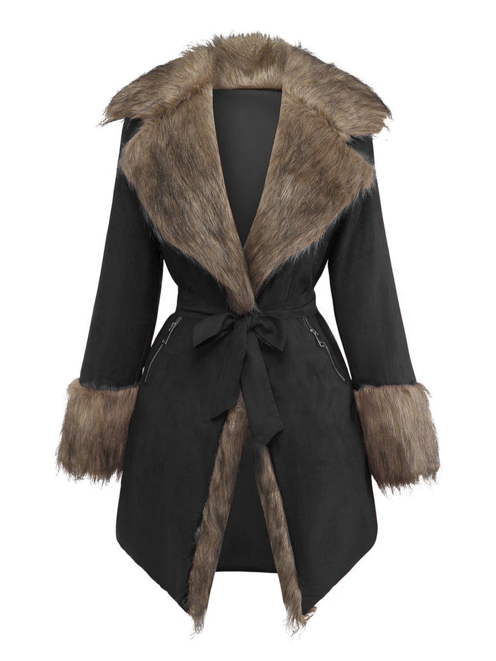 1950s Faux Fur Collar Lapel Belt Coat - vintage fashion, style