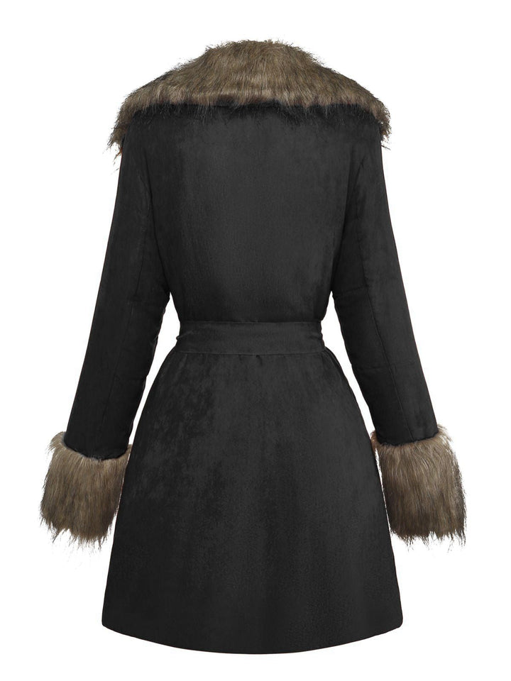 1950s Faux Fur Collar Lapel Belt Coat - vintage fashion, style