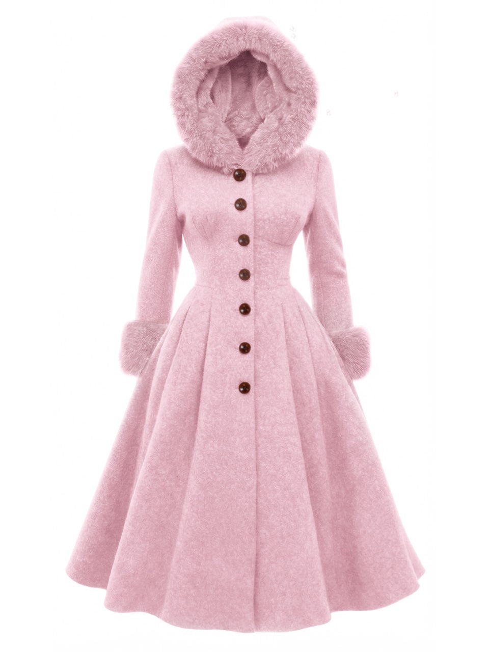 Pink 1950s Faux-Wool Hooded Button Coat, vintage coat, outerwear - perfect for women who love vintage and fashion