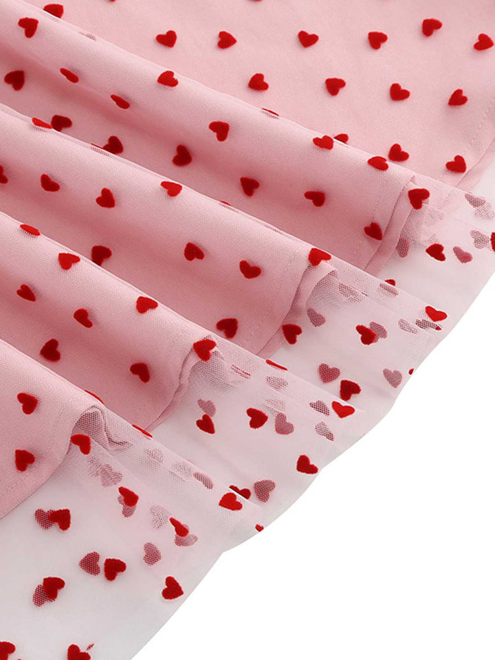 1950s Flocked Heart Mesh Patchwork Dress — the kind of 1950s dress that makes strangers smile