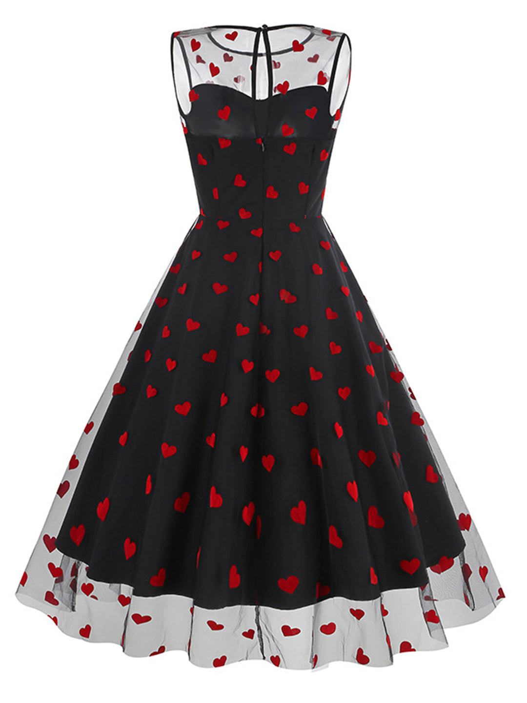 This 1950s Flocked Heart Mesh Patchwork Dress wraps her in 1950s elegance, one twirl at a time