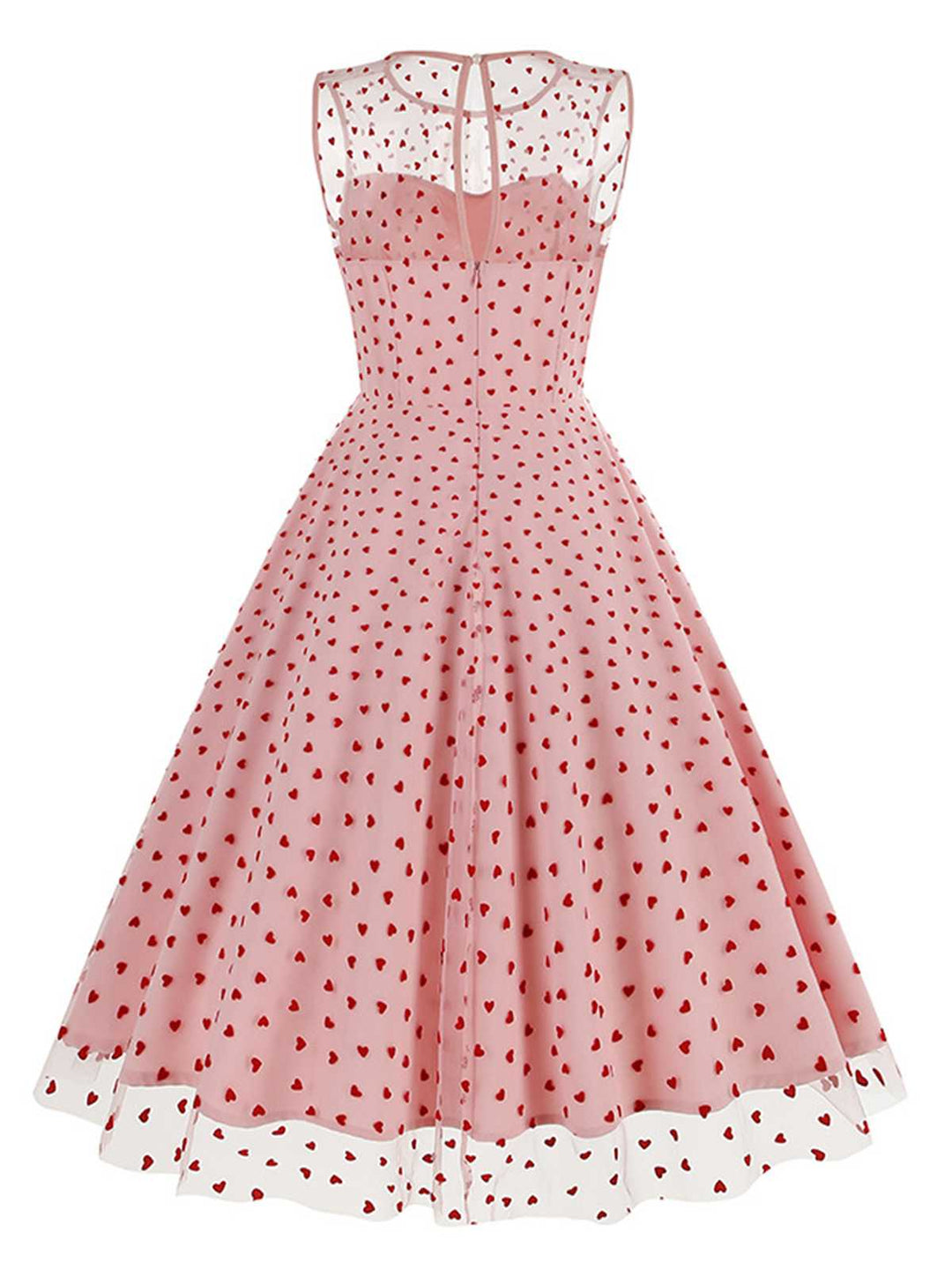 1950s Flocked Heart Mesh Patchwork Dress: where 1950s romance meets her modern spirit