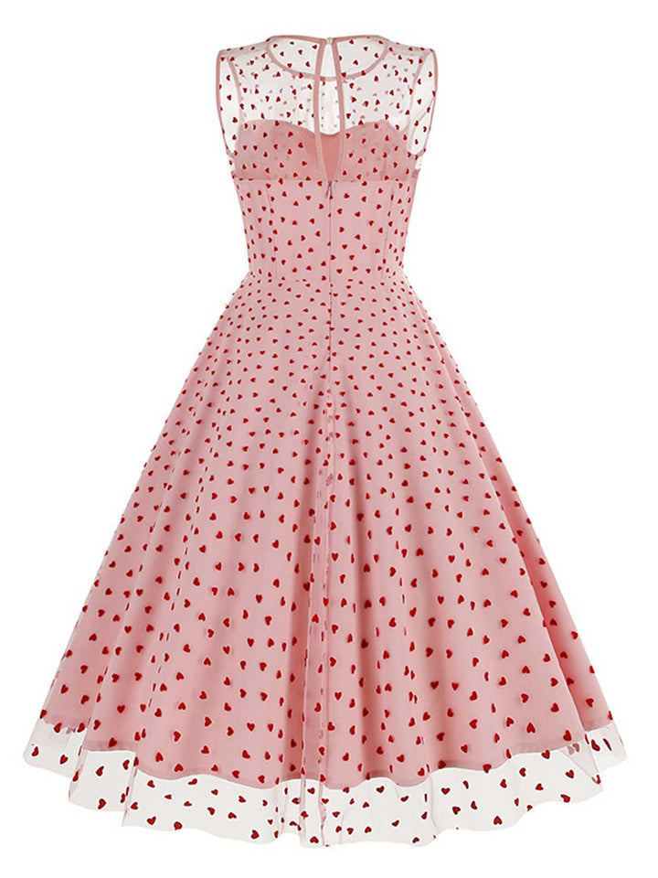 1950s Flocked Heart Mesh Patchwork Dress: where 1950s romance meets her modern spirit