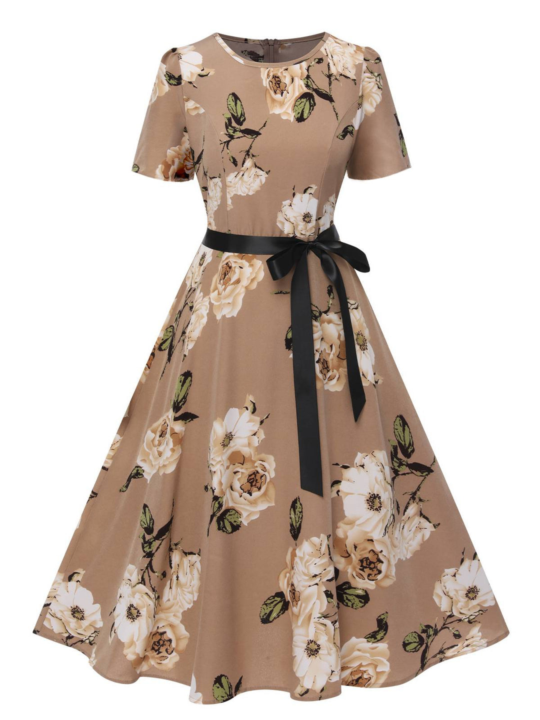 1950s Floral Bow Short Sleeve Swing Dress, vintage dress, retro fashion, rockabilly, pin-up fashion - perfect for women who love vintage and retro fashion
