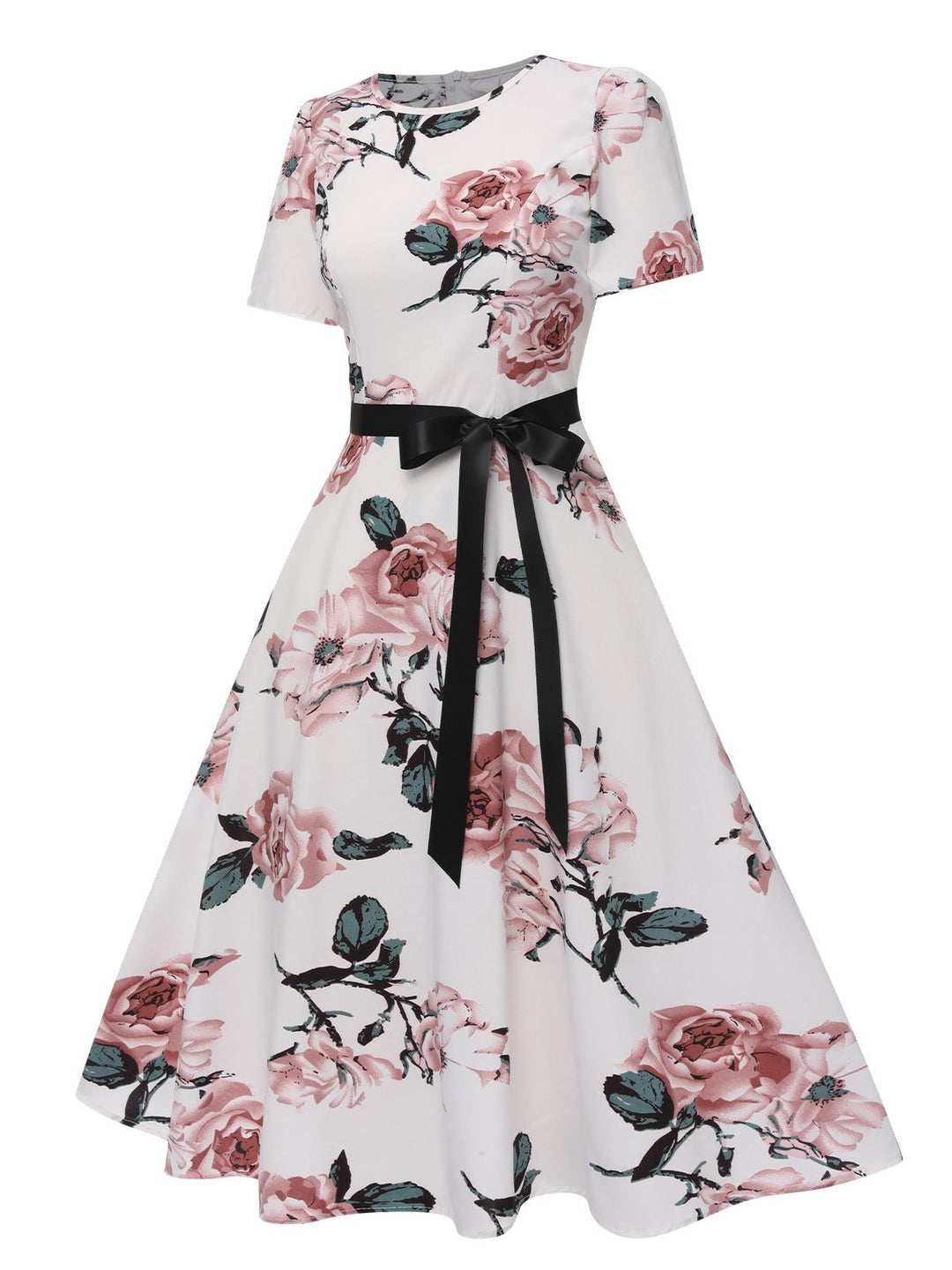 1950s Floral Bow Short Sleeve Swing Dress, vintage dress, retro fashion, rockabilly, pin-up fashion - perfect for women who love vintage and retro fashion