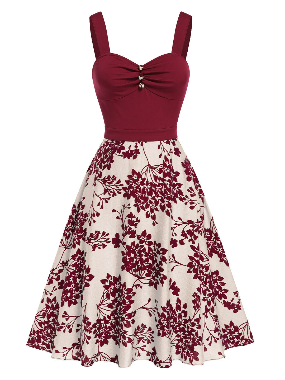 This 1950s Floral Button Sweetheart Neck Dress wraps her in 1950s elegance, one twirl at a time