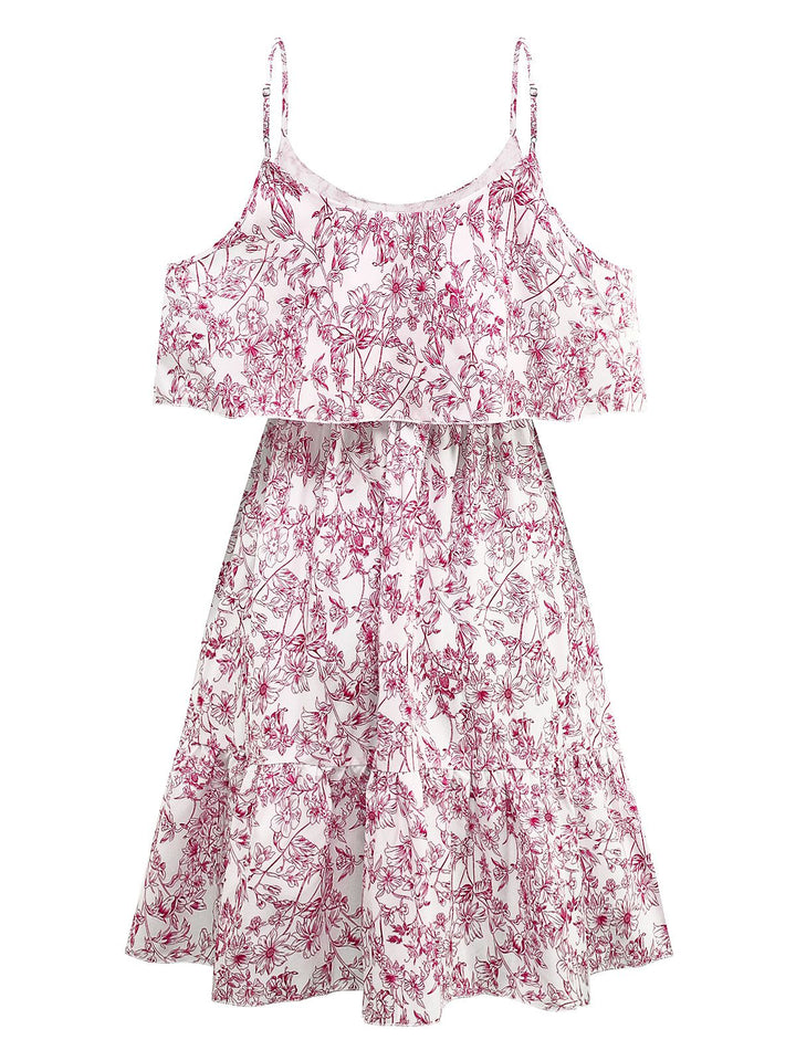 1950s Floral Cold Shoulder Ruffle Dress - vintage dress, retro fashion, rockabilly