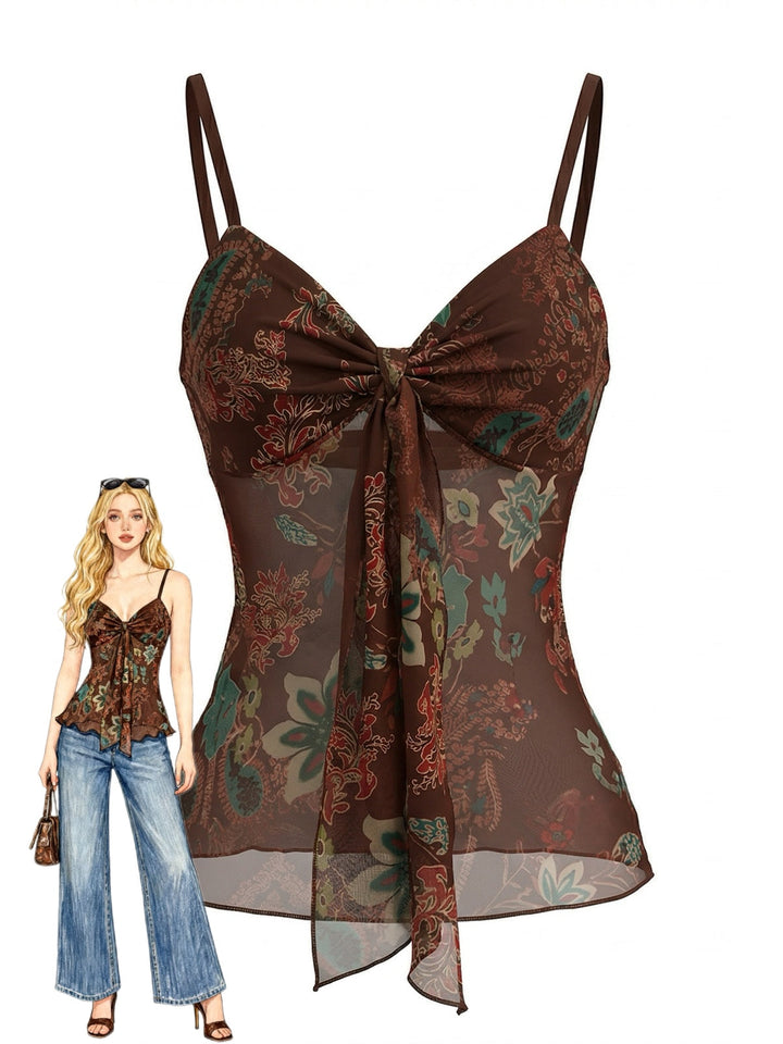 1950s Floral Colorblock Spaghetti Strap Camisole - vintage fashion, retro style