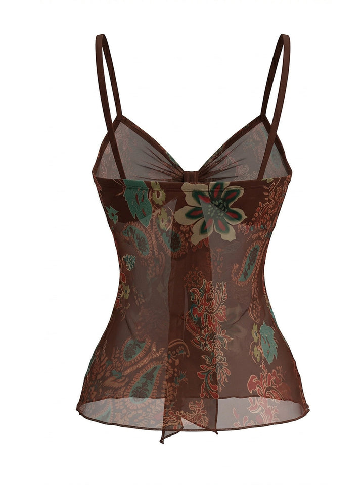 1950s Floral Colorblock Spaghetti Strap Camisole - vintage fashion, retro style