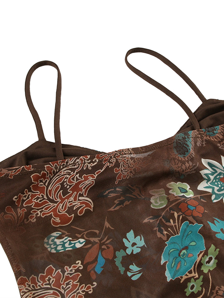 1950s Floral Colorblock Spaghetti Strap Camisole - vintage fashion, retro style