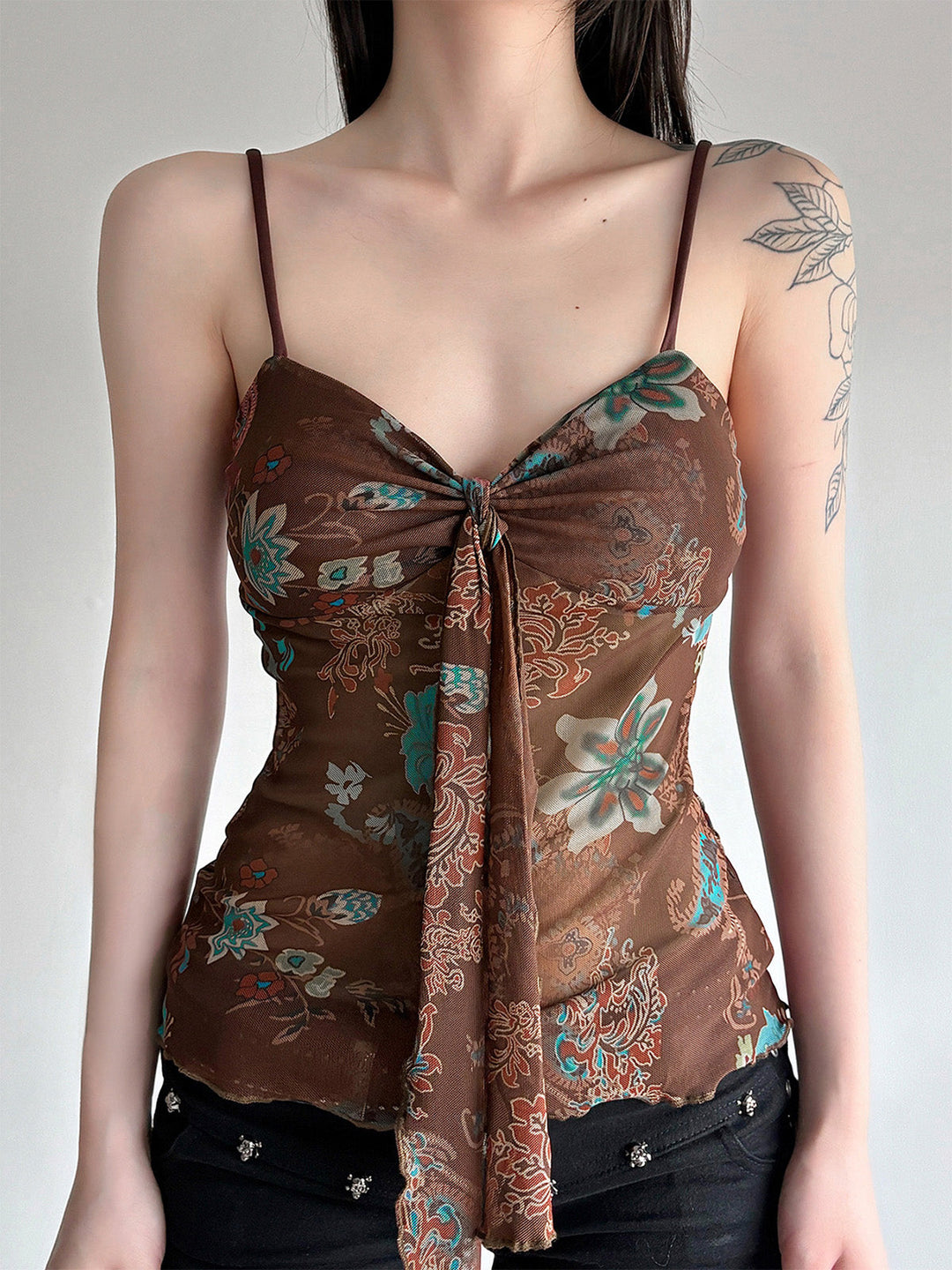1950s Floral Colorblock Spaghetti Strap Camisole - vintage fashion, retro style
