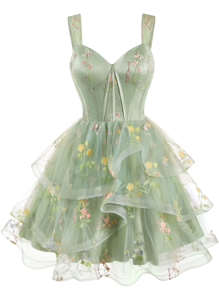 Blue 1930s Floral Mesh Classic Dress 7