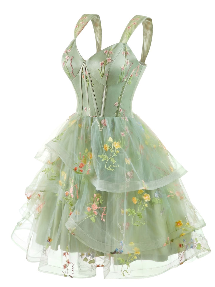 Blue 1930s Floral Mesh Classic Dress 8