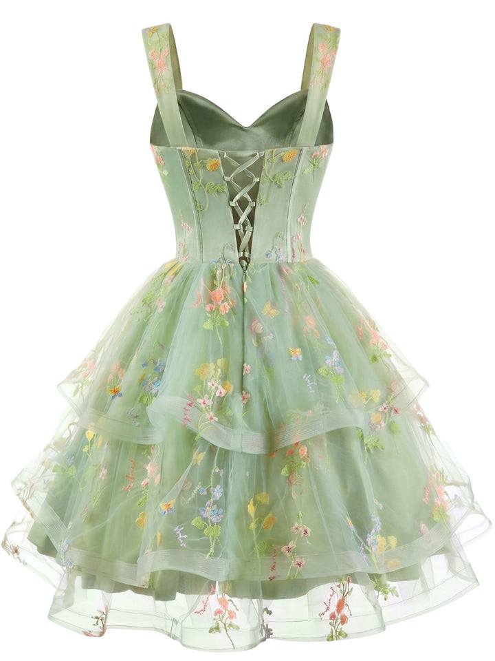 Blue 1930s Floral Mesh Classic Dress 9
