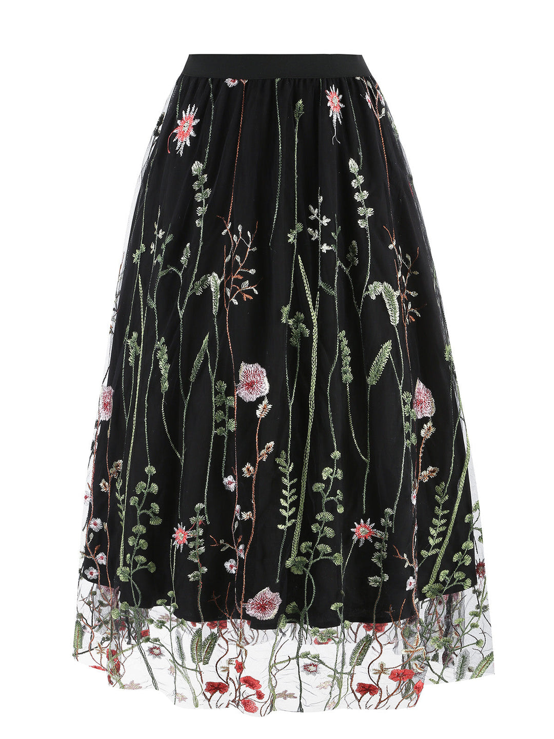 1950s Floral Embroidered Mesh Skirt: timeless style reimagined