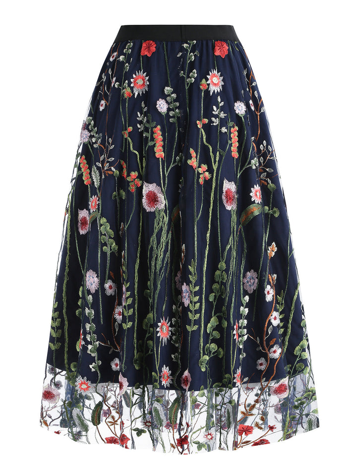 1950s Floral Embroidered Mesh Skirt — vintage elegance for the modern woman