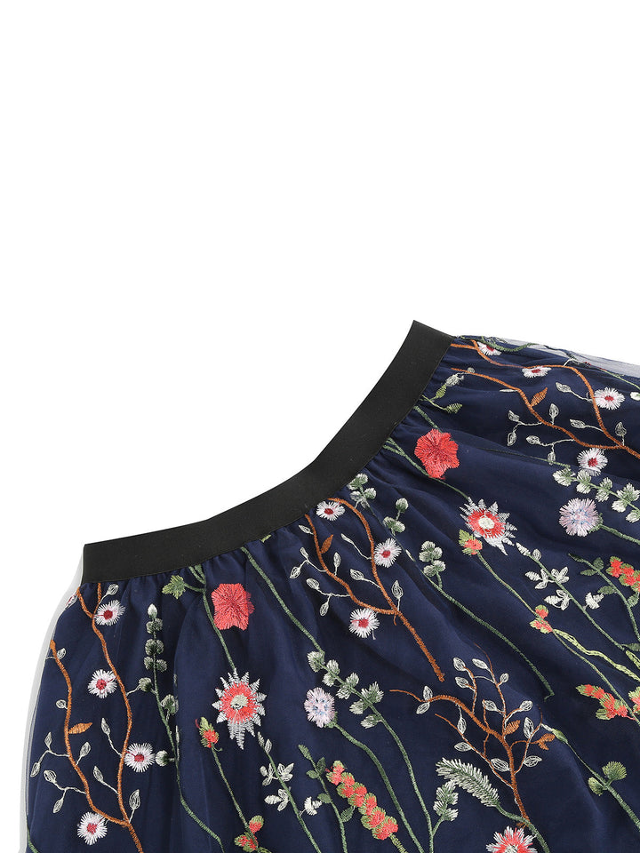 1950s Floral Embroidered Mesh Skirt: timeless style reimagined