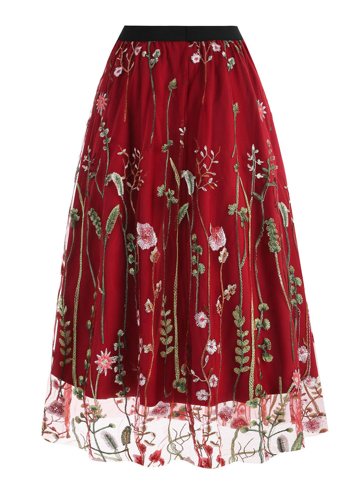 1950s Floral Embroidered Mesh Skirt — vintage elegance for the modern woman