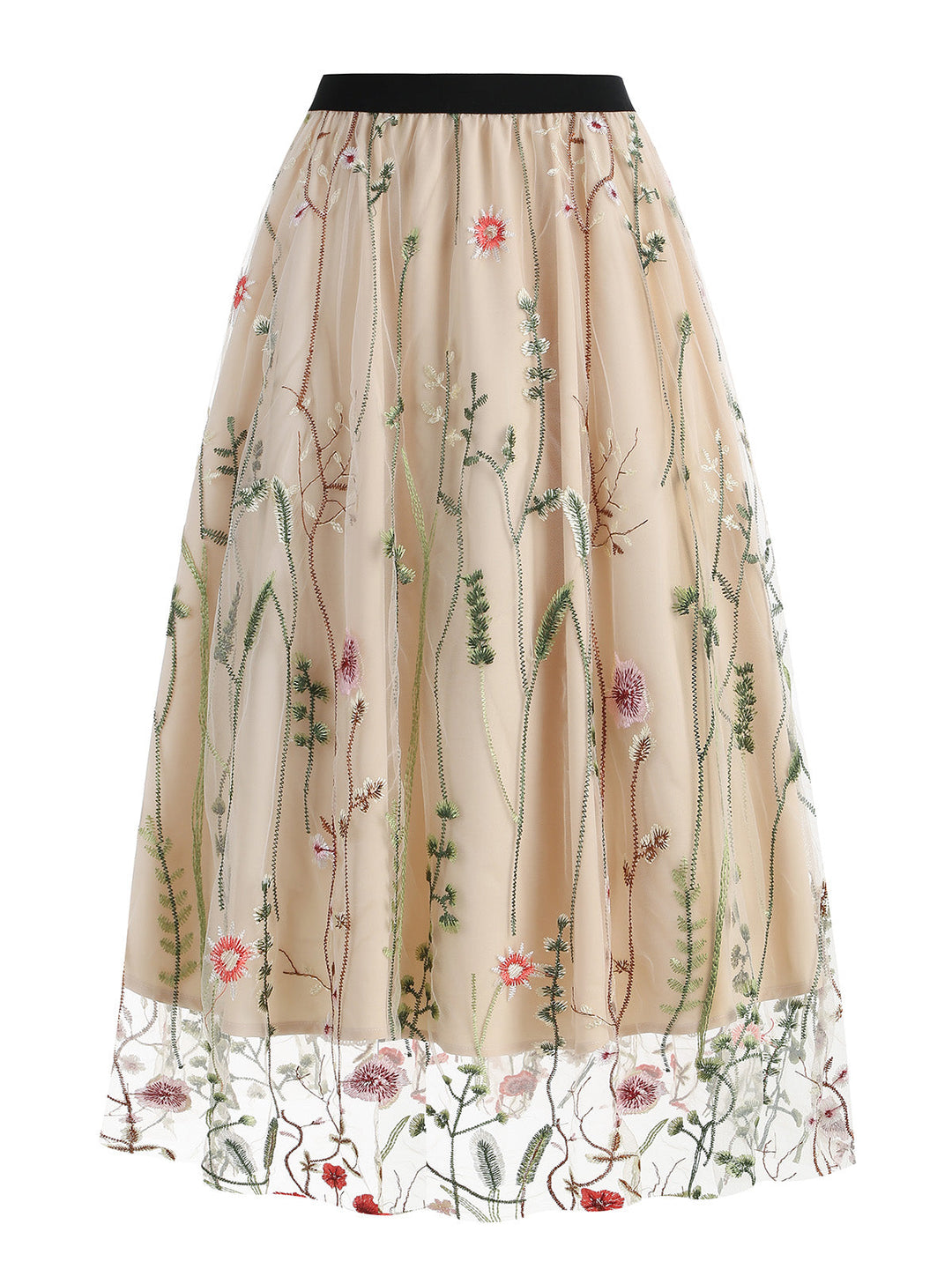 1950s Floral Embroidered Mesh Skirt: timeless style reimagined