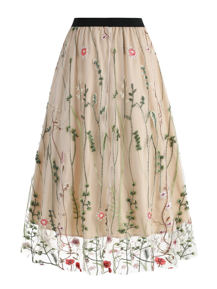 1950s Floral Embroidered Mesh Skirt — vintage elegance for the modern woman