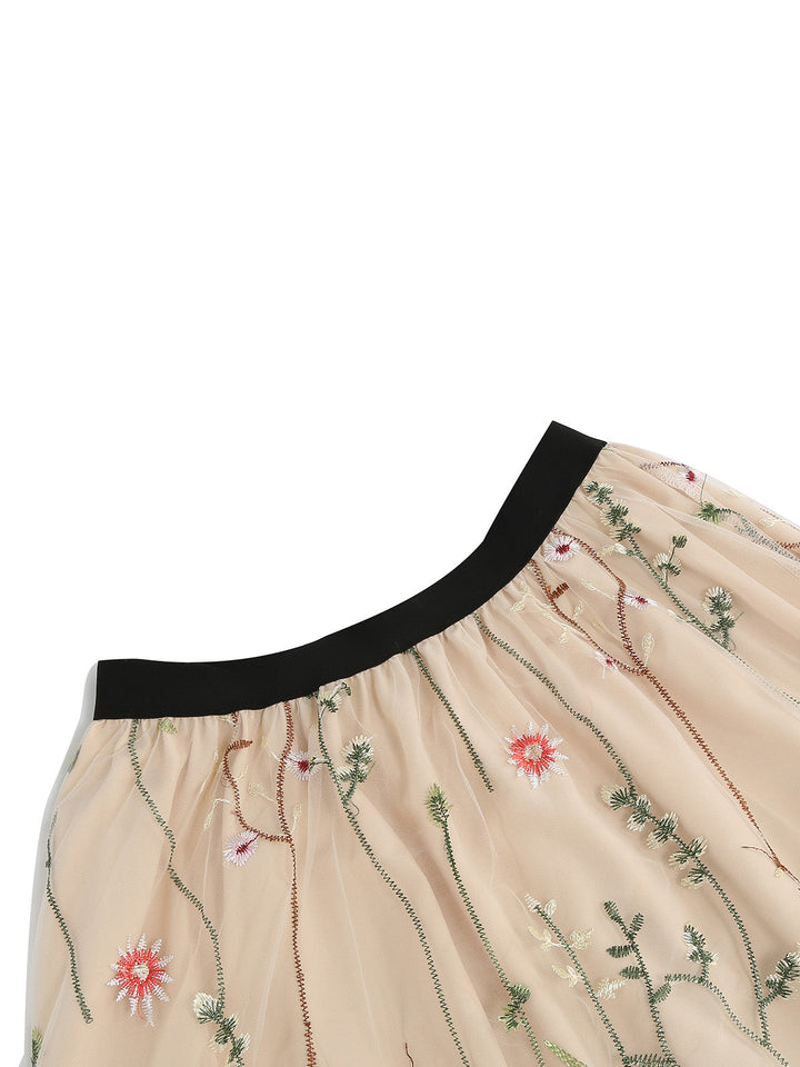 1950s Floral Embroidered Mesh Skirt: timeless style reimagined