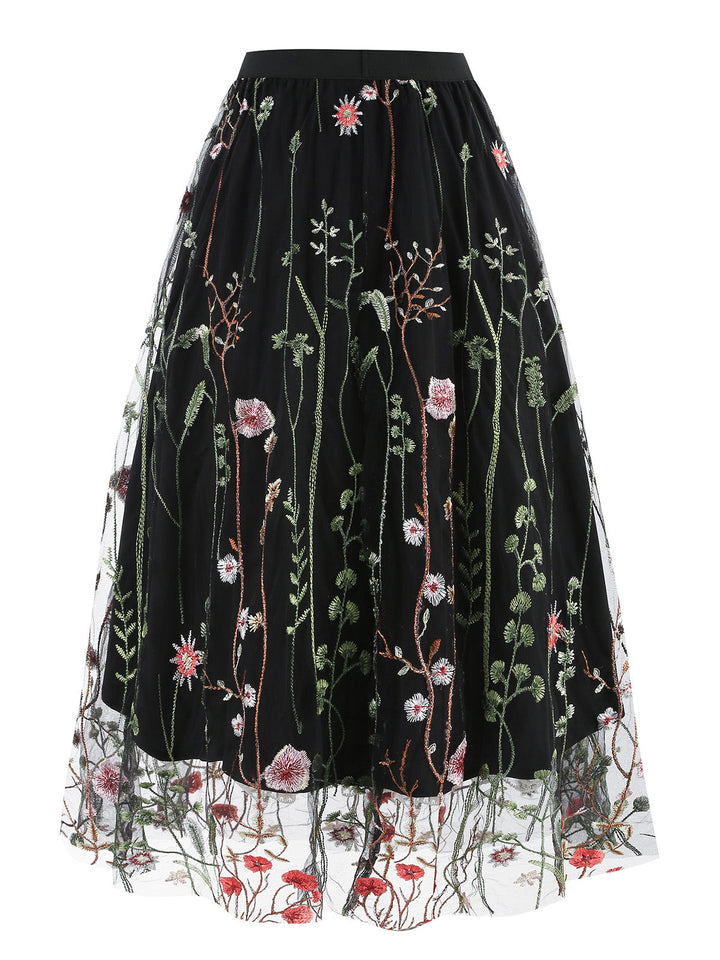 1950s Floral Embroidered Mesh Skirt — vintage elegance for the modern woman