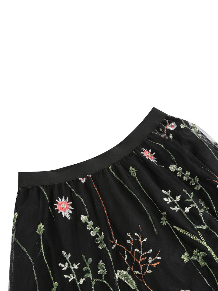 1950s Floral Embroidered Mesh Skirt — vintage elegance for the modern woman
