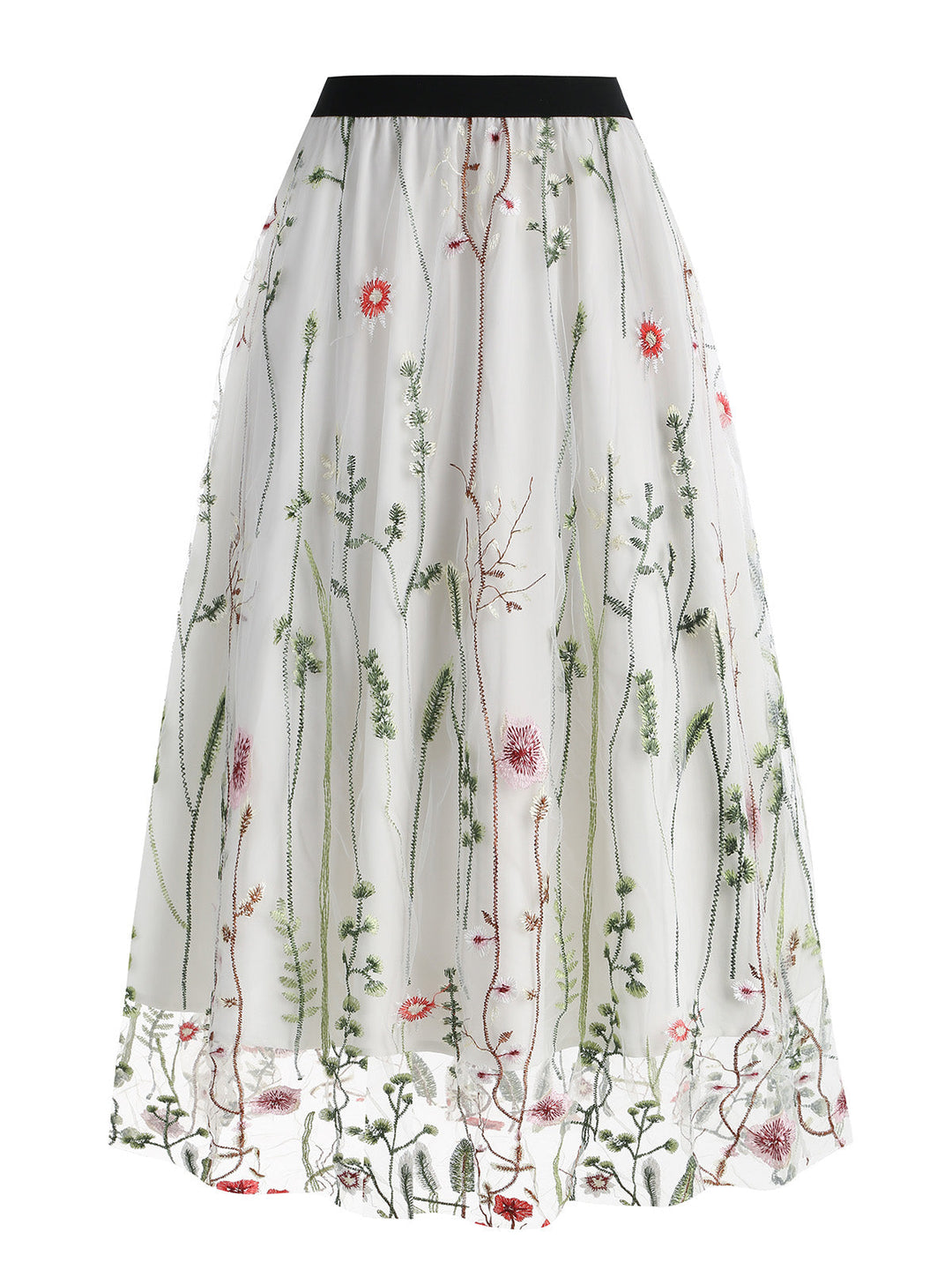 1950s Floral Embroidered Mesh Skirt: timeless style reimagined