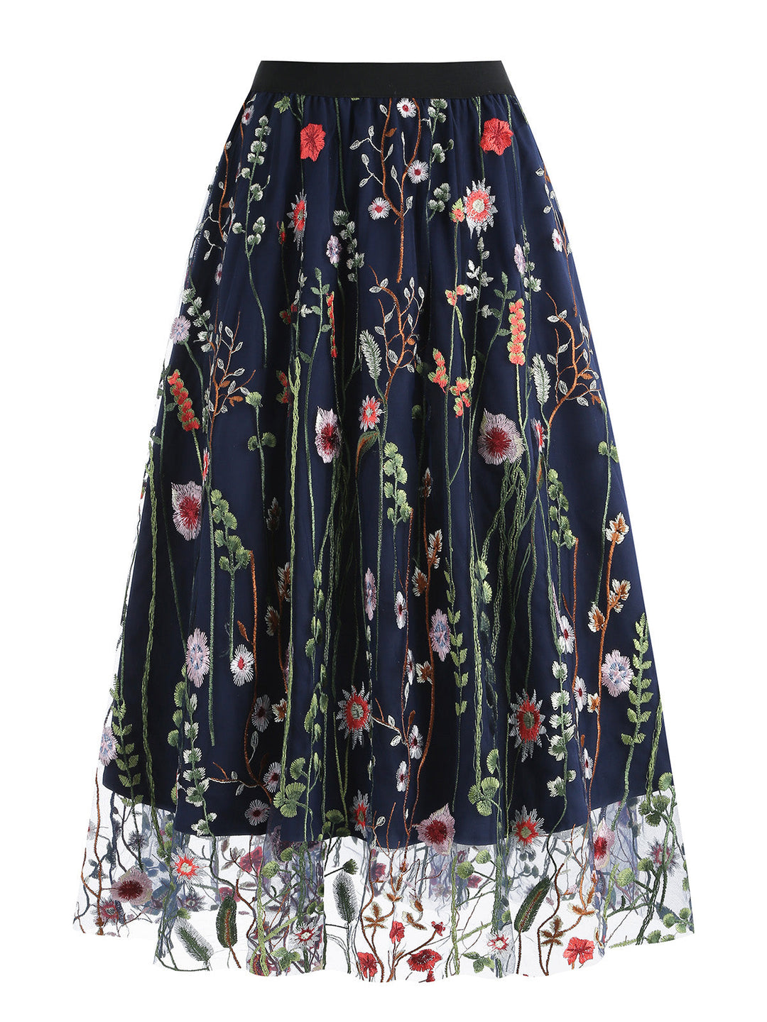 1950s Floral Embroidered Mesh Skirt: timeless style reimagined