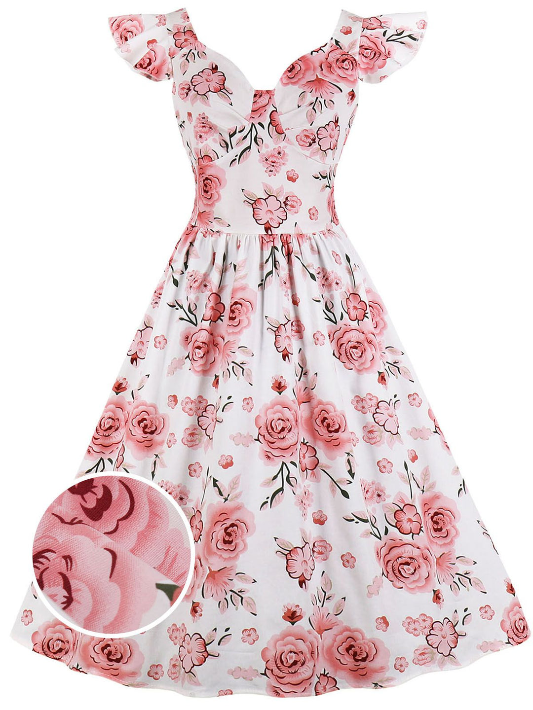 1950s Floral Flare Sleeve Swing Dress, classic 1950s style elegant retro fashion - Image 13