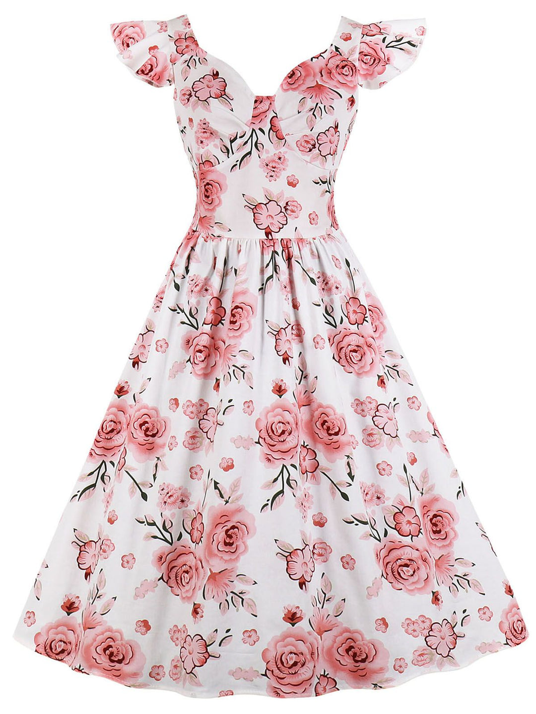 1950s Floral Flare Sleeve Swing Dress, classic 1950s style elegant retro fashion - Image 14