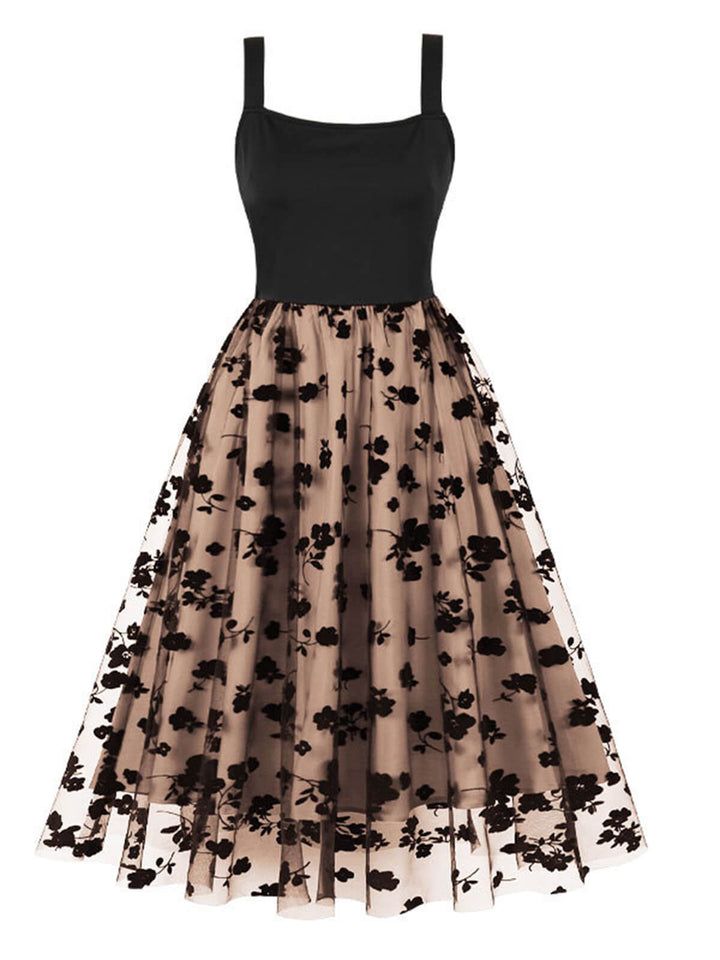 She slips into this 1950s Floral Flocked Mesh Swing Dress and suddenly it&