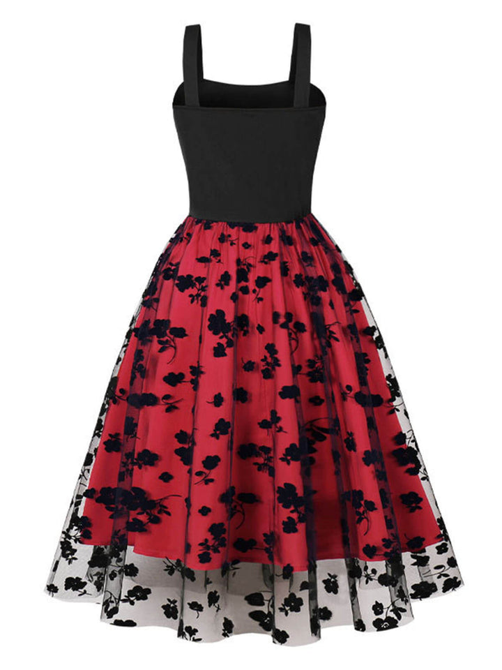 She slips into this 1950s Floral Flocked Mesh Swing Dress and suddenly it&