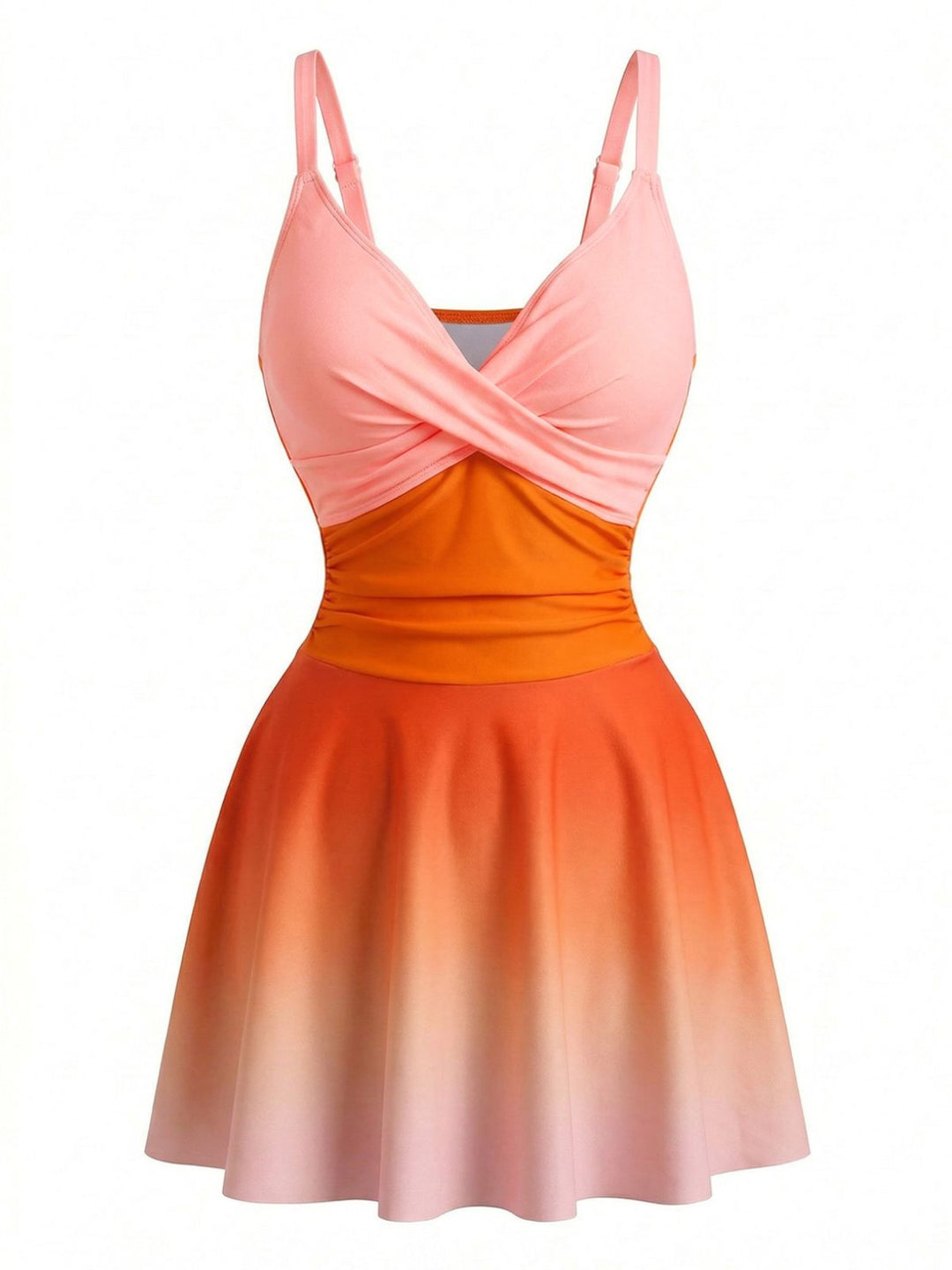 Mirrored Ombre Front Twist One-Piece Swim Dress - vintage dress, retro fashion for vintage lovers