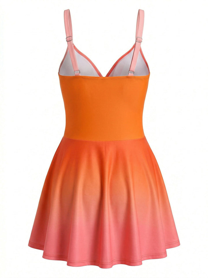 Mirrored Ombre Front Twist One-Piece Swim Dress - vintage dress, retro fashion for vintage lovers