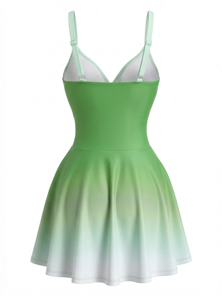 Mirrored Ombre Front Twist One-Piece Swim Dress - vintage dress, retro fashion for vintage lovers