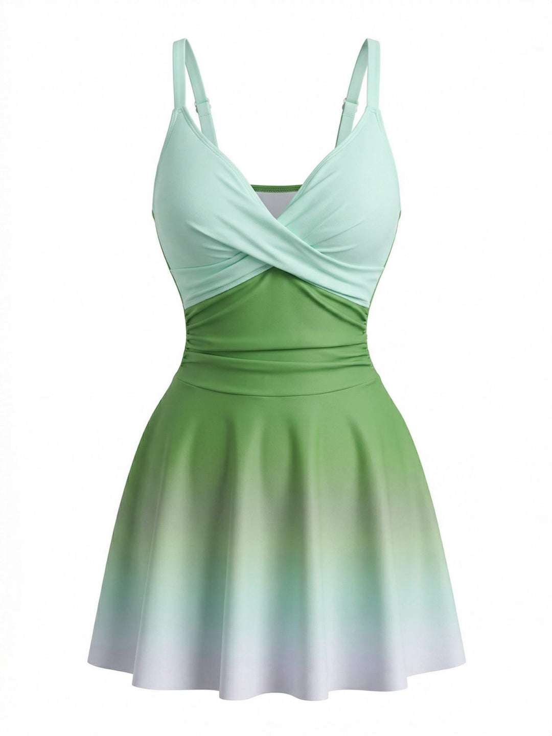 Mirrored Ombre Front Twist One-Piece Swim Dress - vintage dress, retro fashion for vintage lovers