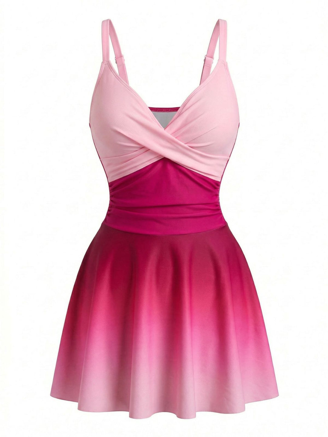 Mirrored Ombre Front Twist One-Piece Swim Dress, vintage dress, retro fashion, women, elegant
