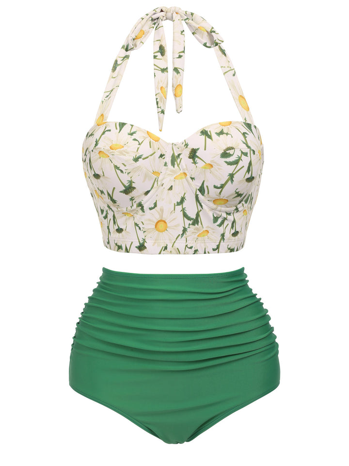 1950s Floral Halter Lace-up Bikini Set - vintage fashion, retro style