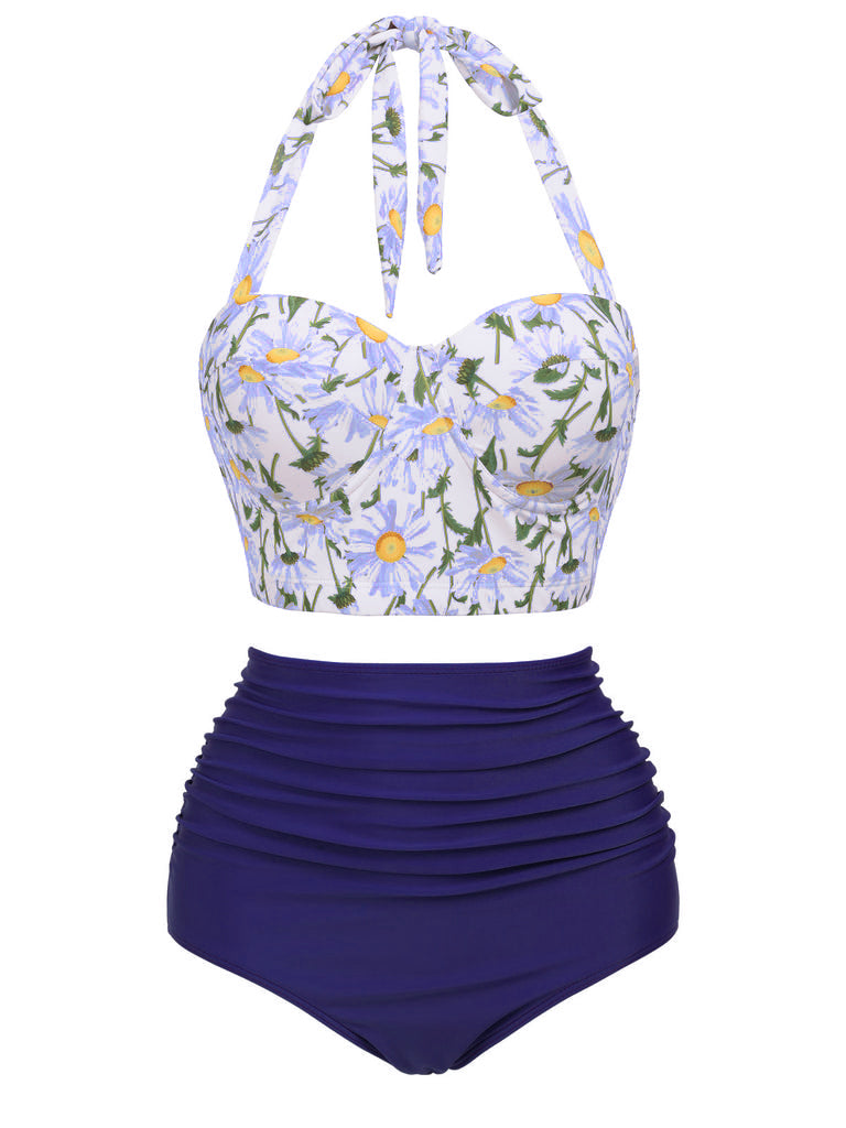1950s Floral Halter Lace-up Bikini Set - vintage fashion, retro style