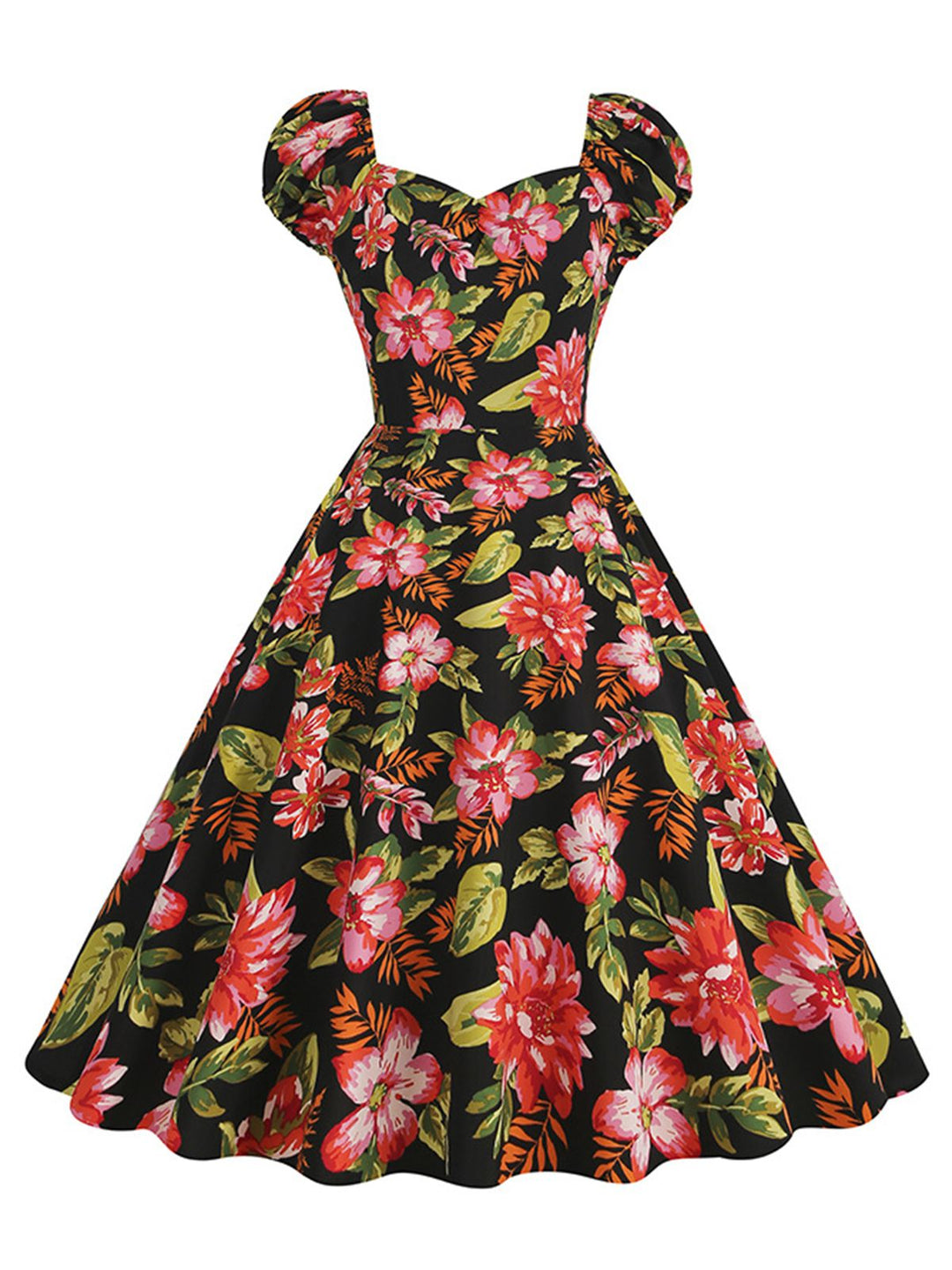 She slips into this 1950s Floral Hepburn Elegant Vintage Dress and suddenly it&