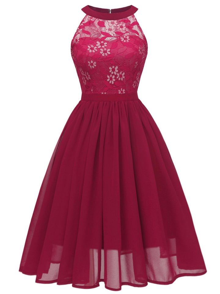 1950s Floral Lace Swing Dress, classic vintage style elegant retro fashion - Image 10